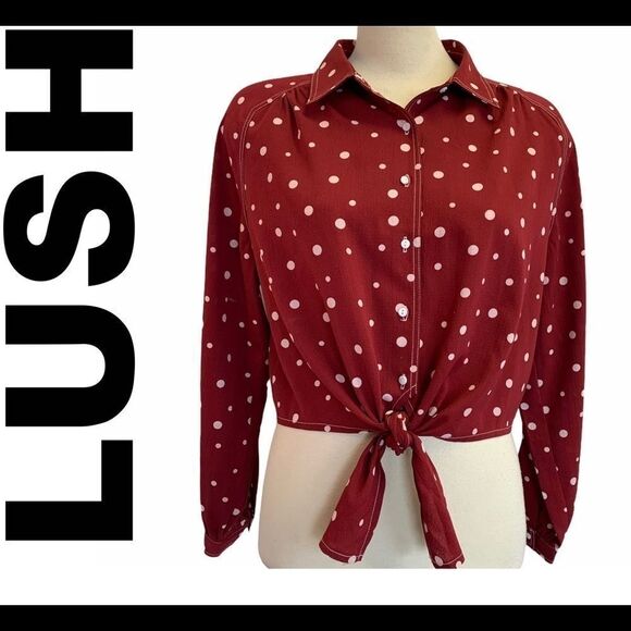 Lush red blouse white polkadots tied front size M - Picture 1 of 5